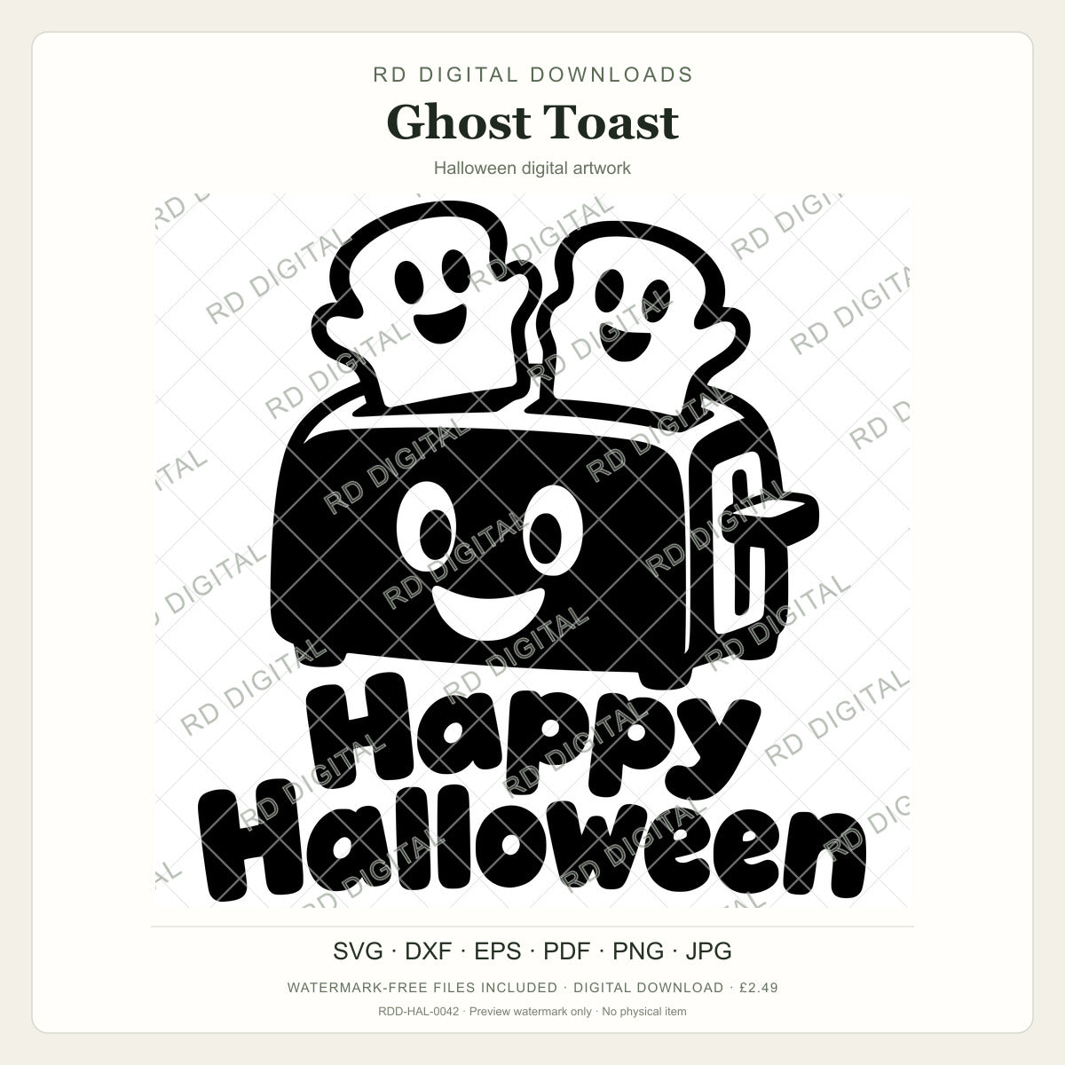 Watermarked Ghost Toast Halloween digital artwork; customer files are supplied without the watermark.