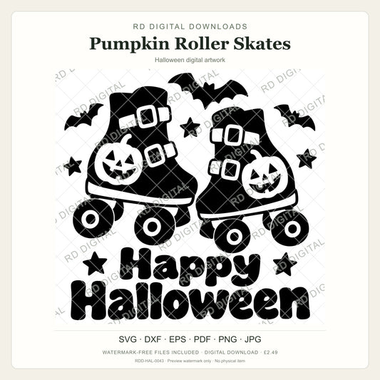 Watermarked Pumpkin Roller Skates Halloween digital artwork; customer files are supplied without the watermark.