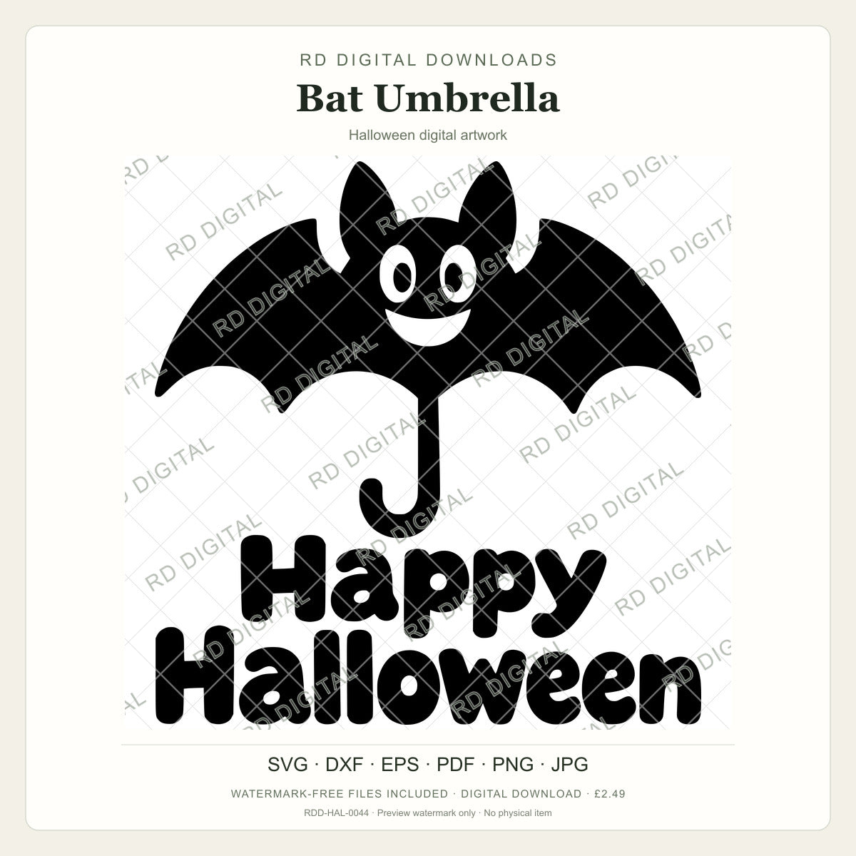 Watermarked Bat Umbrella Halloween digital artwork; customer files are supplied without the watermark.