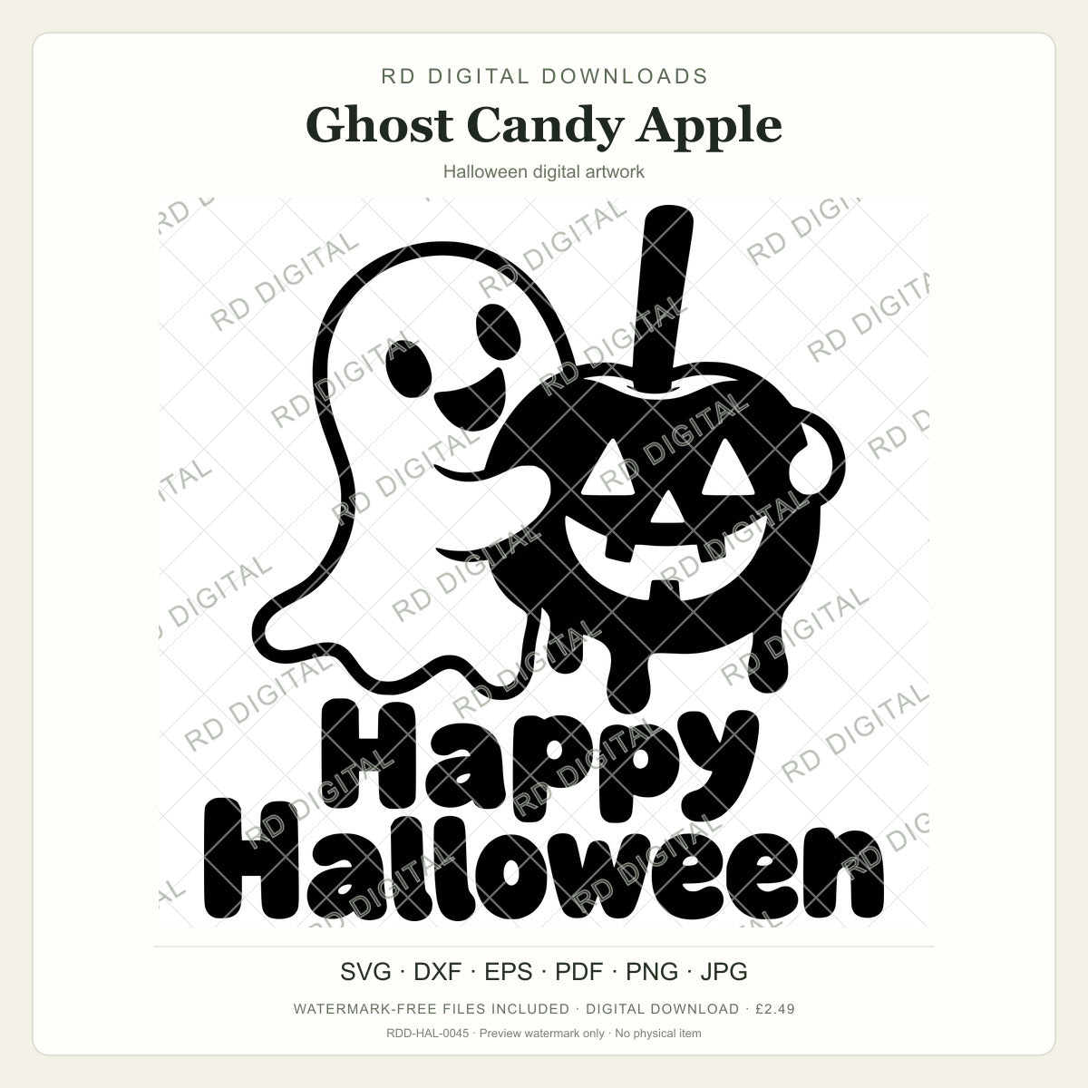 Watermarked Ghost Candy Apple Halloween digital artwork; customer files are supplied without the watermark.