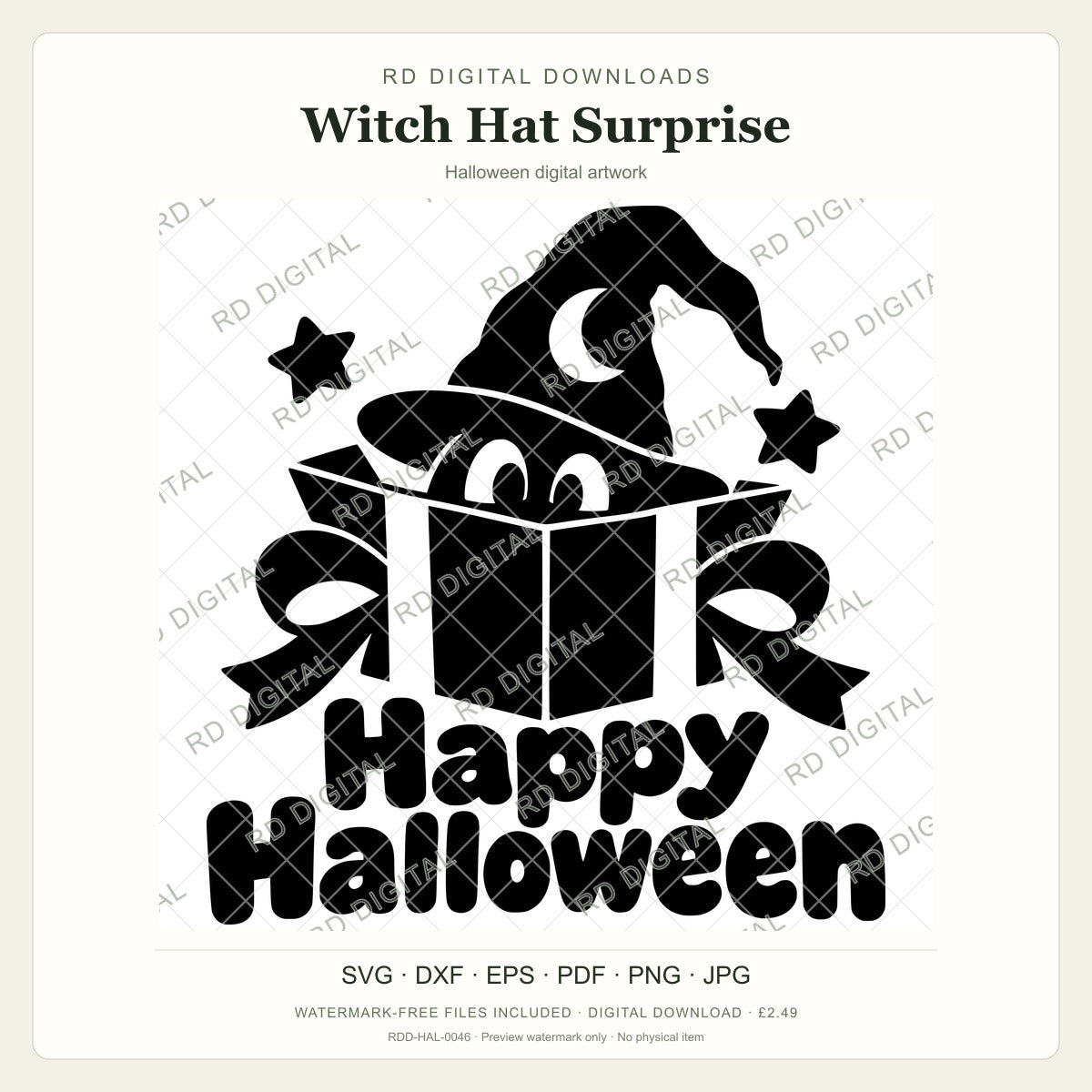 Watermarked Witch Hat Surprise Halloween digital artwork; customer files are supplied without the watermark.