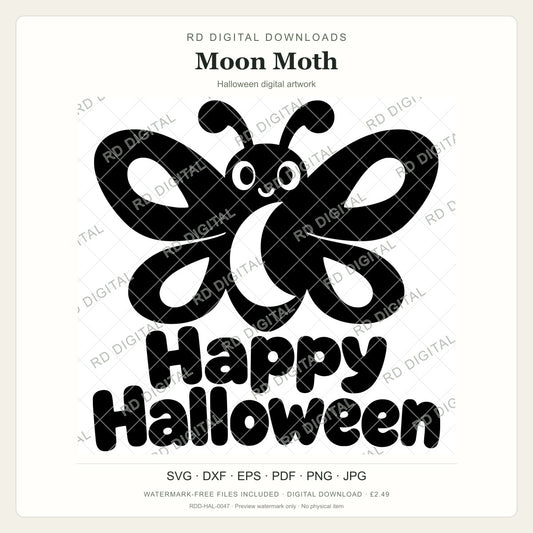 Watermarked Moon Moth Halloween digital artwork; customer files are supplied without the watermark.