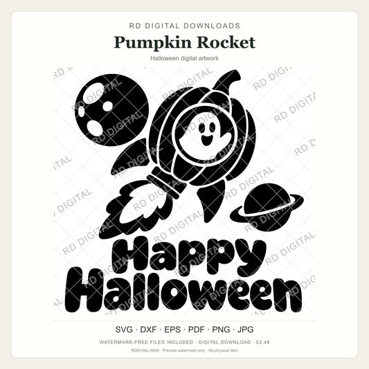 Watermarked Pumpkin Rocket Halloween digital artwork; customer files are supplied without the watermark.