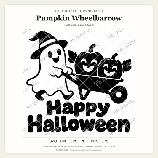 Watermarked Pumpkin Wheelbarrow Halloween digital artwork; customer files are supplied without the watermark.