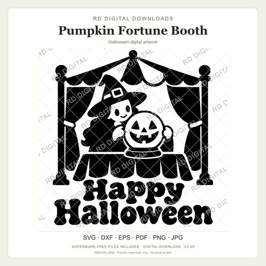 Watermarked Pumpkin Fortune Booth Halloween digital artwork; customer files are supplied without the watermark.