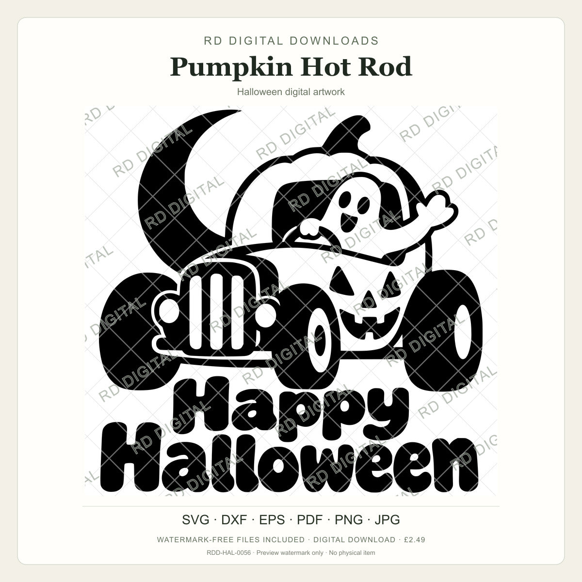 Watermarked Pumpkin Hot Rod Halloween digital artwork; customer files are supplied without the watermark.
