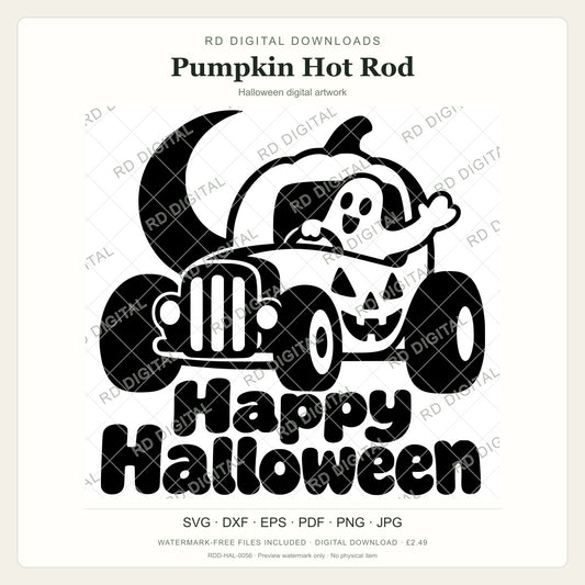 Watermarked Pumpkin Hot Rod Halloween digital artwork; customer files are supplied without the watermark.