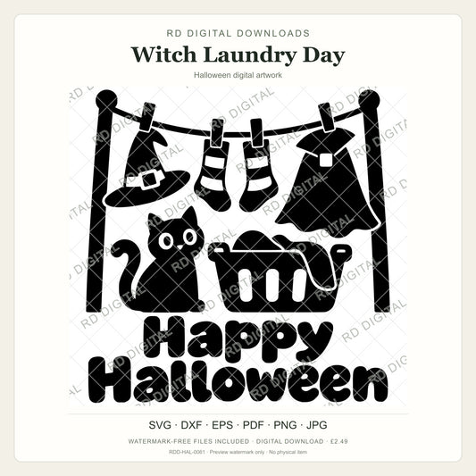 Watermarked Witch Laundry Day Halloween digital artwork; customer files are supplied without the watermark.