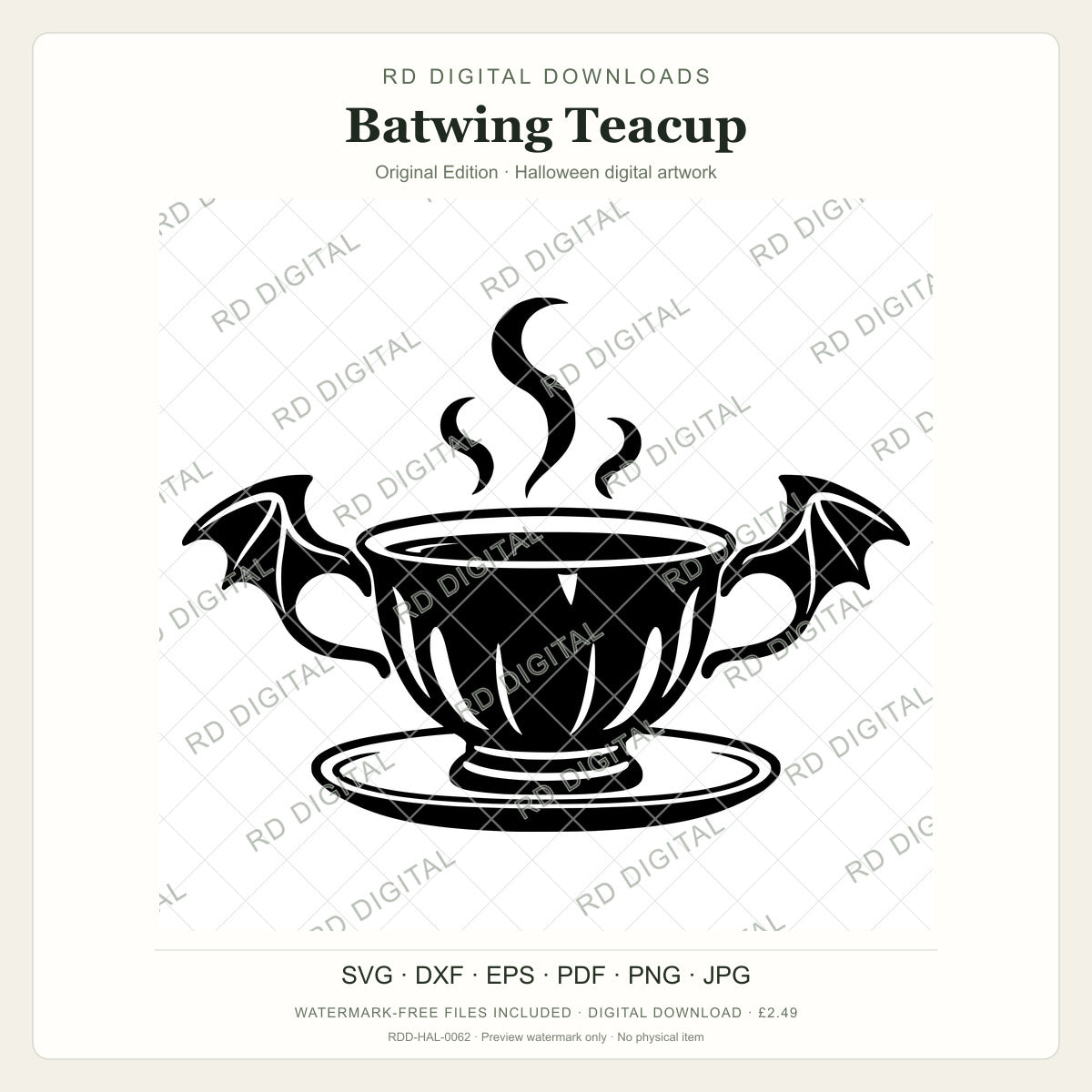 Watermarked Batwing Teacup, Original Edition Halloween digital artwork; customer files are supplied without the watermark.