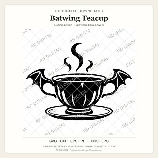 Watermarked Batwing Teacup, Original Edition Halloween digital artwork; customer files are supplied without the watermark.
