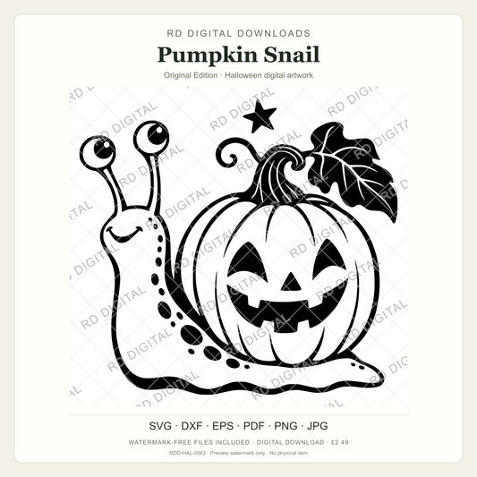 Watermarked Pumpkin Snail, Original Edition Halloween digital artwork; customer files are supplied without the watermark.