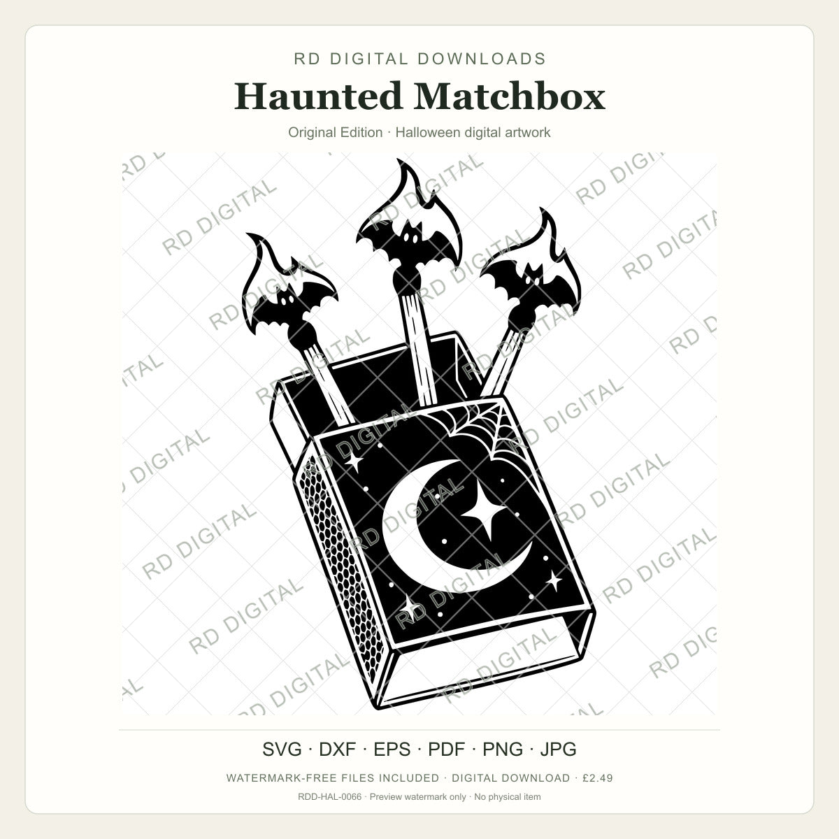 Watermarked Haunted Matchbox, Original Edition Halloween digital artwork; customer files are supplied without the watermark.