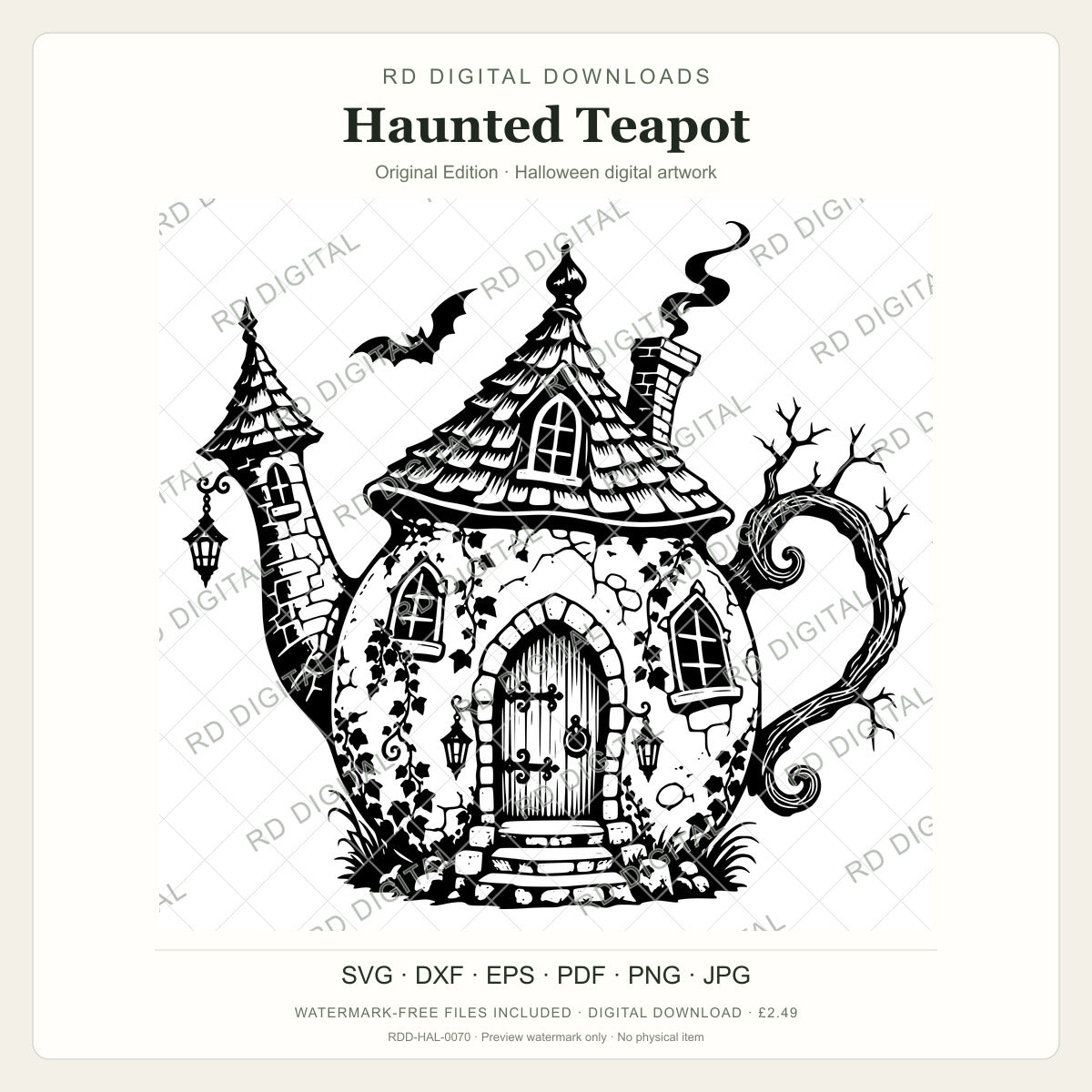 Watermarked Haunted Teapot, Original Edition Halloween digital artwork; customer files are supplied without the watermark.