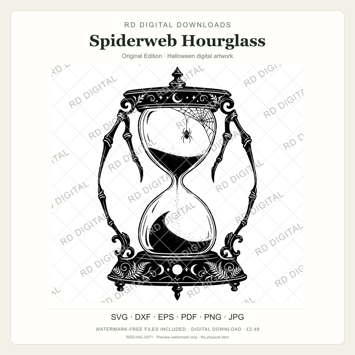 Watermarked Spiderweb Hourglass, Original Edition Halloween digital artwork; customer files are supplied without the watermark.