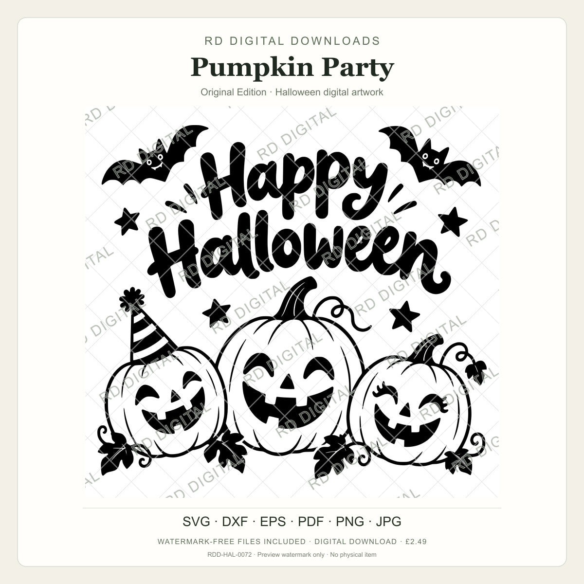Watermarked Pumpkin Party, Original Edition Halloween digital artwork; customer files are supplied without the watermark.
