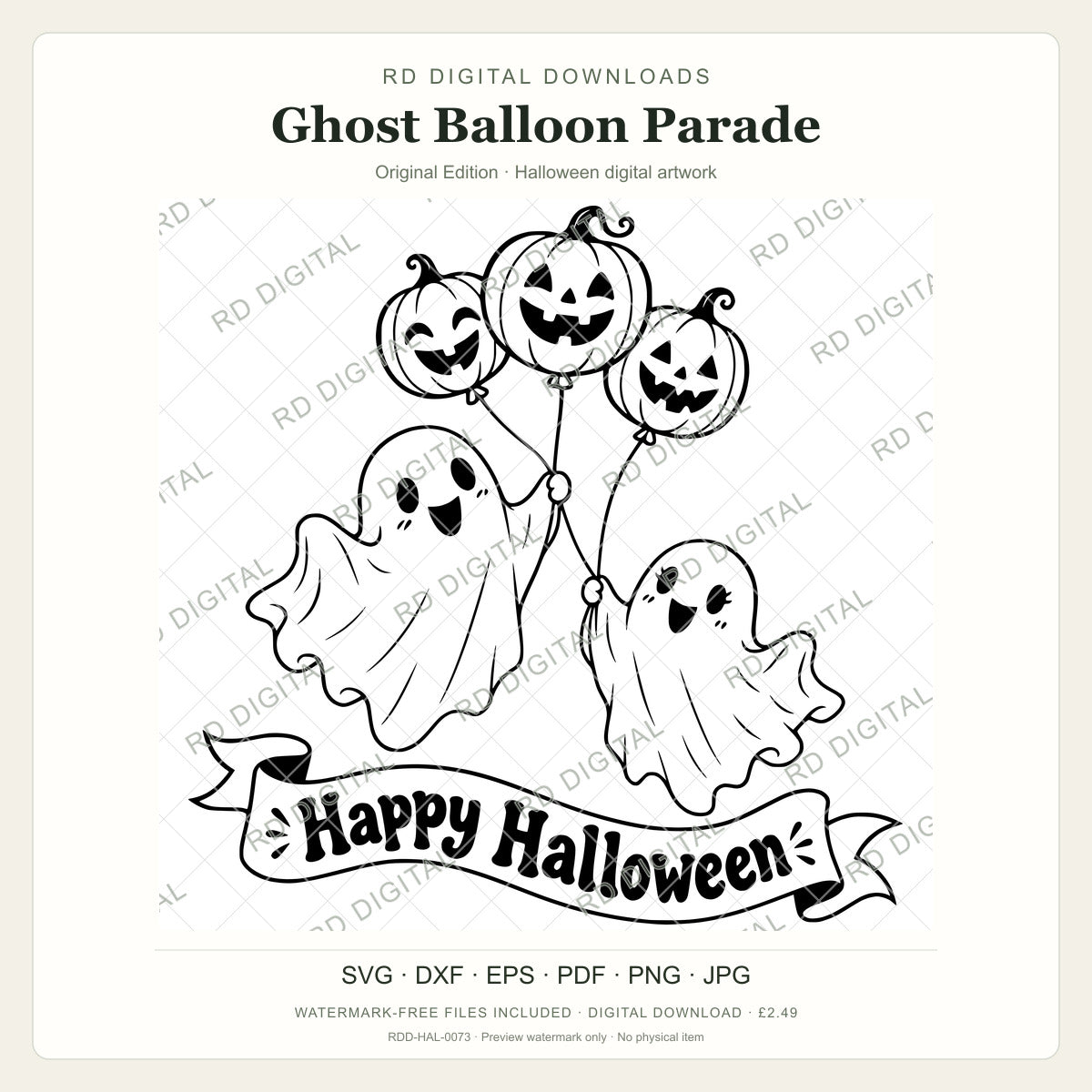 Watermarked Ghost Balloon Parade, Original Edition Halloween digital artwork; customer files are supplied without the watermark.