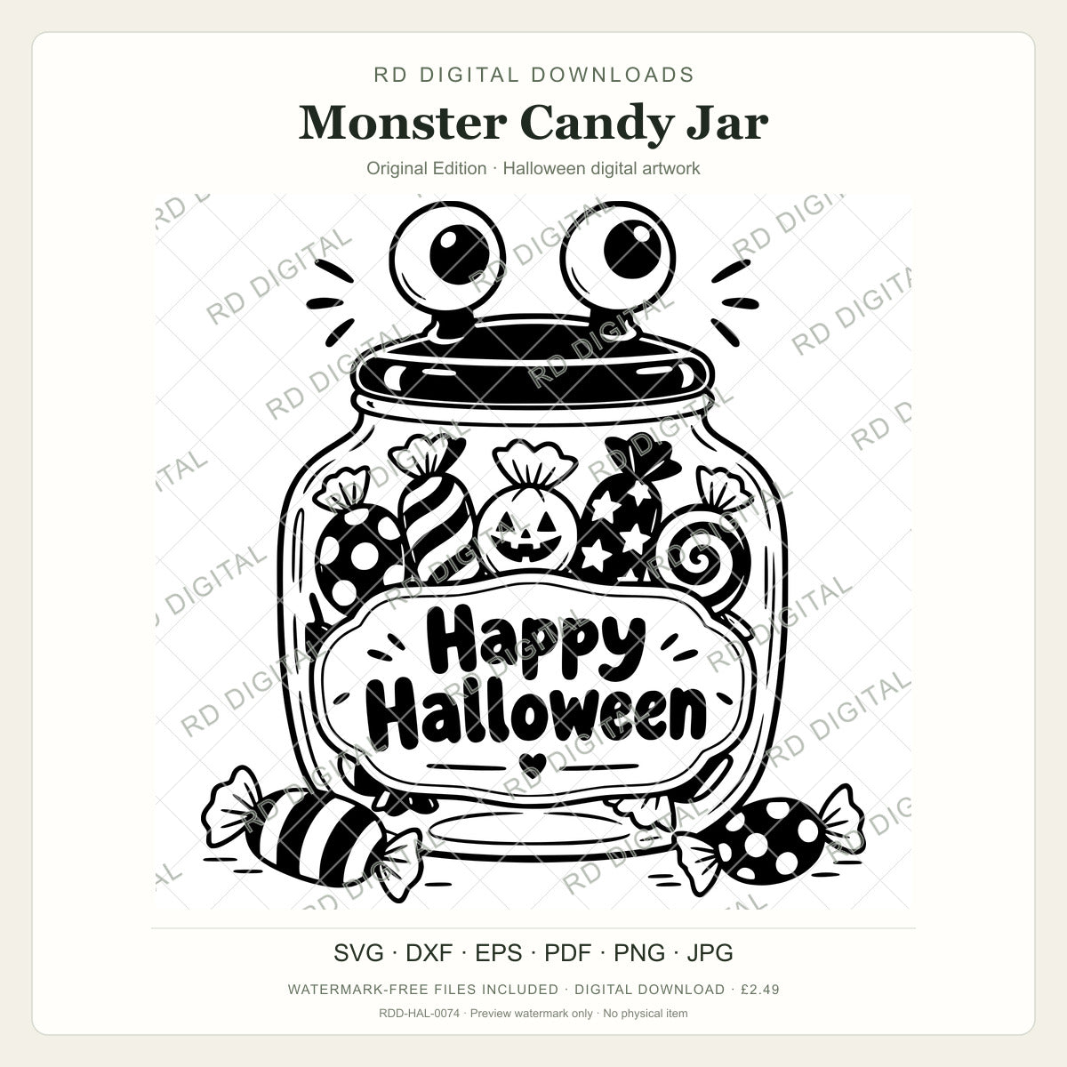 Watermarked Monster Candy Jar, Original Edition Halloween digital artwork; customer files are supplied without the watermark.