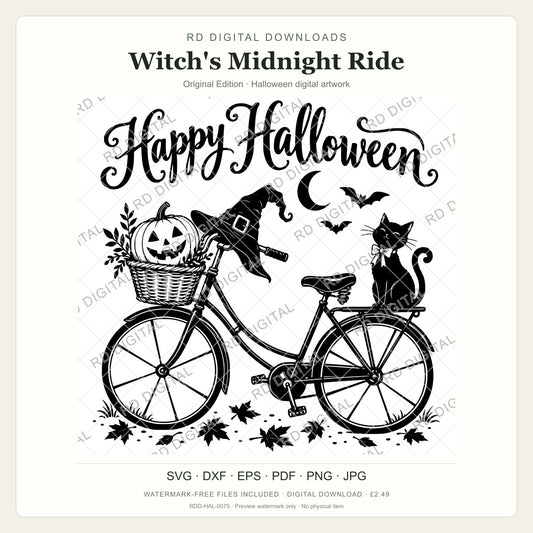 Watermarked Witch's Midnight Ride, Original Edition Halloween digital artwork; customer files are supplied without the watermark.
