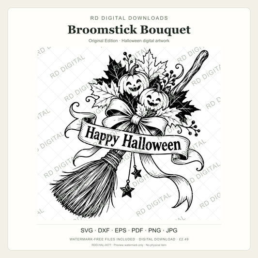 Watermarked Broomstick Bouquet, Original Edition Halloween digital artwork; customer files are supplied without the watermark.