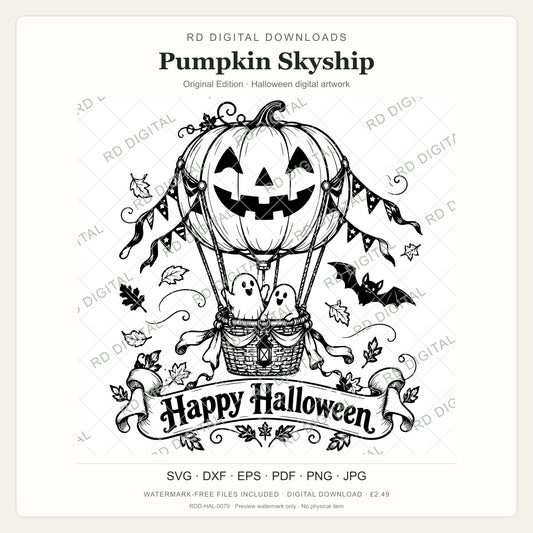 Watermarked Pumpkin Skyship, Original Edition Halloween digital artwork; customer files are supplied without the watermark.