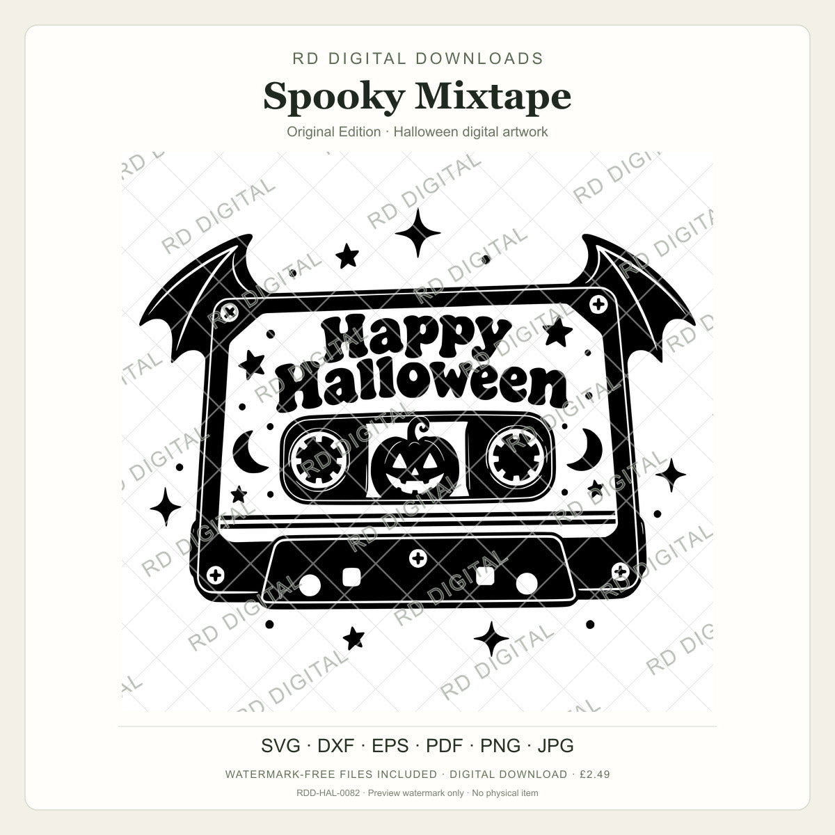Watermarked Spooky Mixtape, Original Edition Halloween digital artwork; customer files are supplied without the watermark.