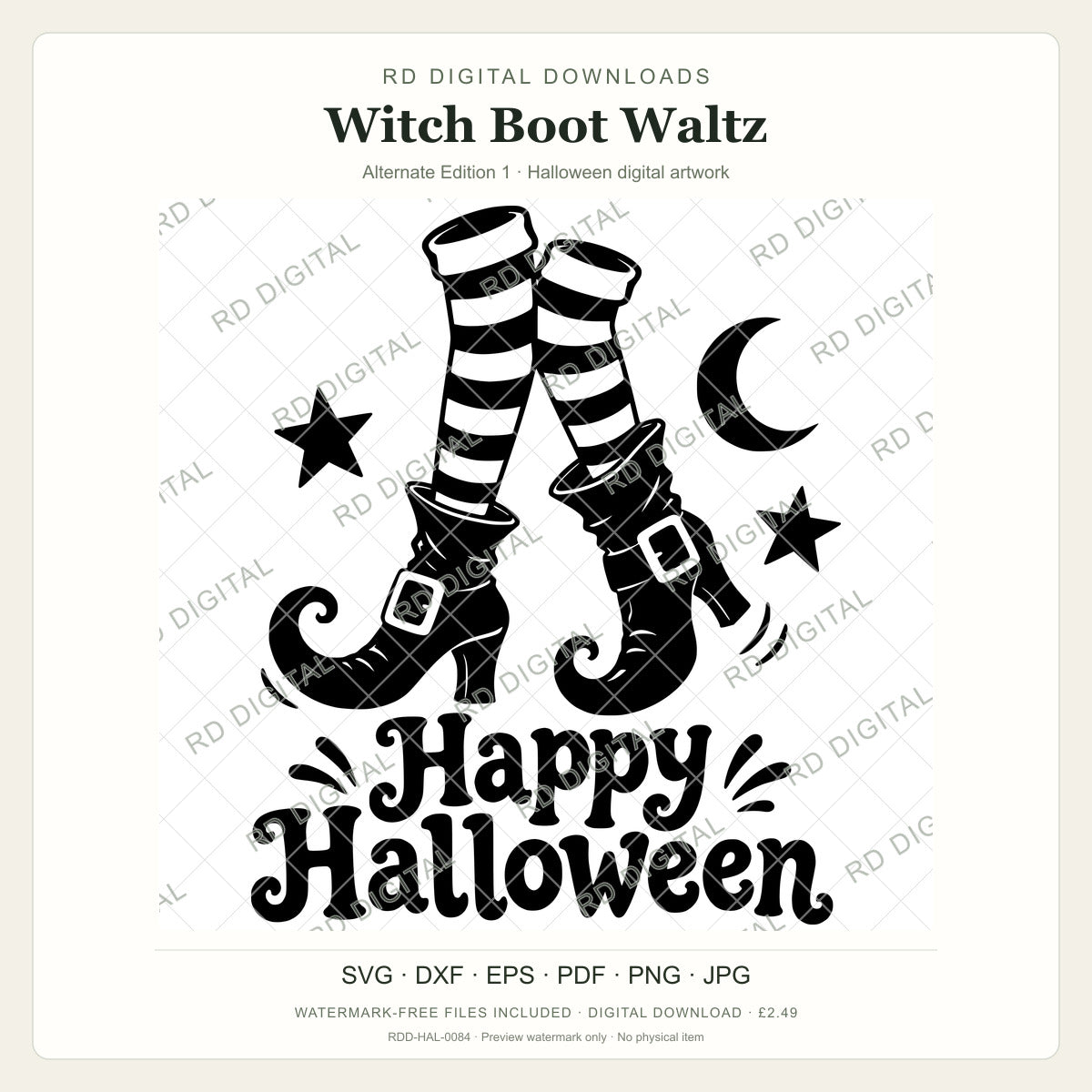 Watermarked Witch Boot Waltz, Alternate Edition 1 Halloween digital artwork; customer files are supplied without the watermark.