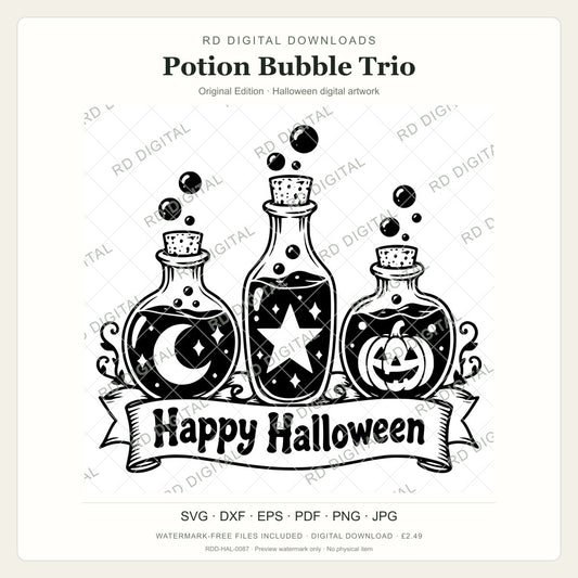 Watermarked Potion Bubble Trio, Original Edition Halloween digital artwork; customer files are supplied without the watermark.