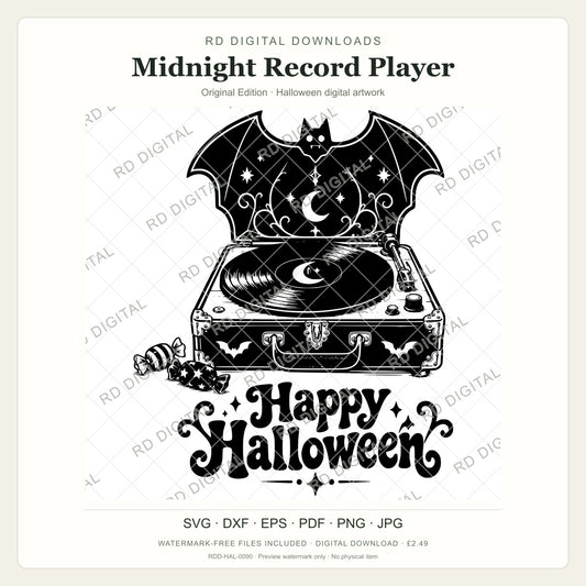 Watermarked Midnight Record Player, Original Edition Halloween digital artwork; customer files are supplied without the watermark.
