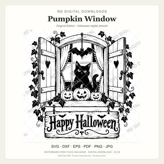 Watermarked Pumpkin Window, Original Edition Halloween digital artwork; customer files are supplied without the watermark.