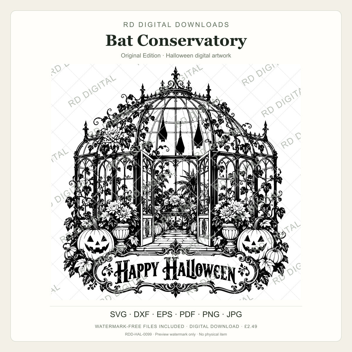 Watermarked Bat Conservatory, Original Edition Halloween digital artwork; customer files are supplied without the watermark.