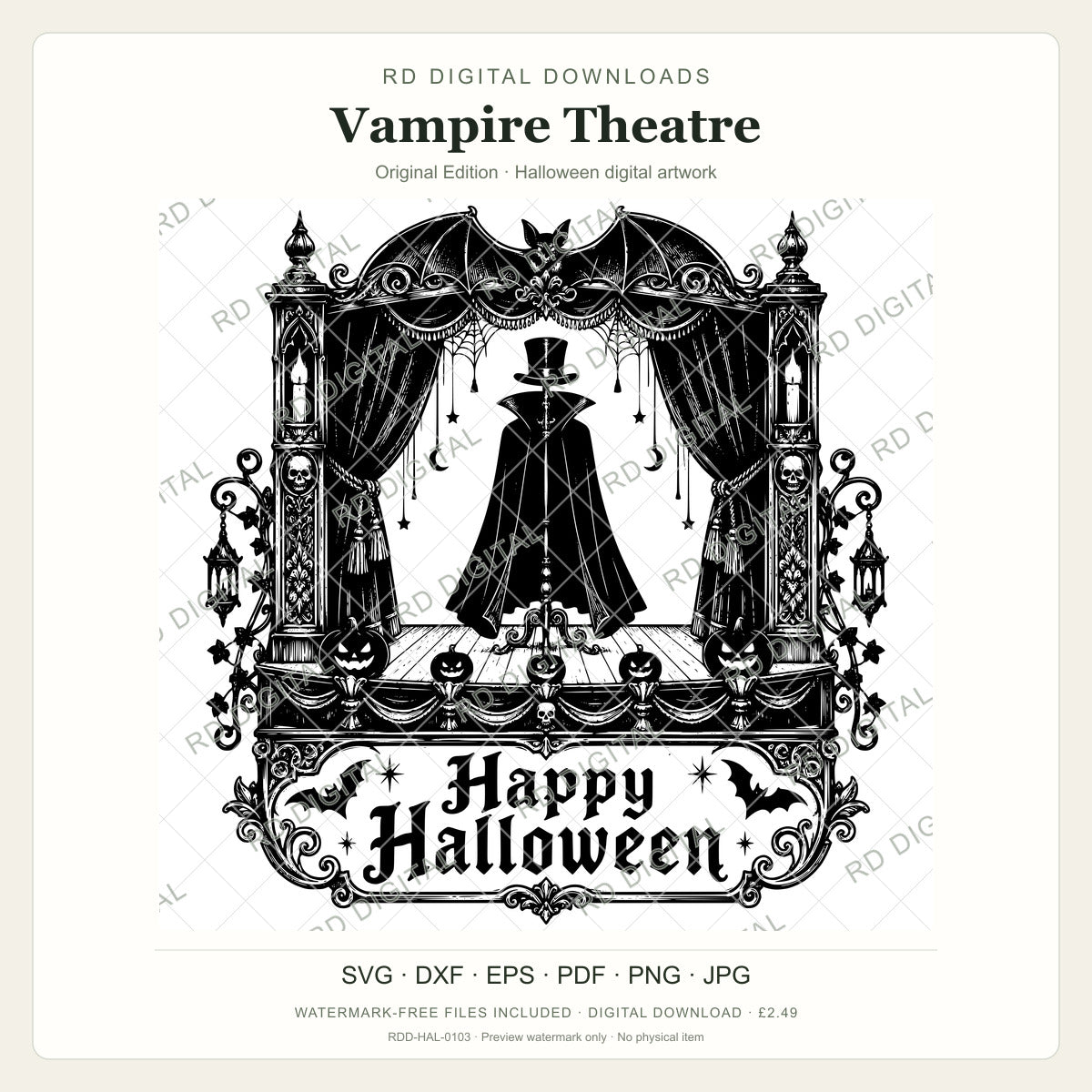 Watermarked Vampire Theatre, Original Edition Halloween digital artwork; customer files are supplied without the watermark.