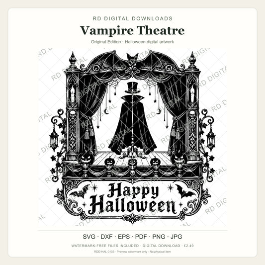 Watermarked Vampire Theatre, Original Edition Halloween digital artwork; customer files are supplied without the watermark.