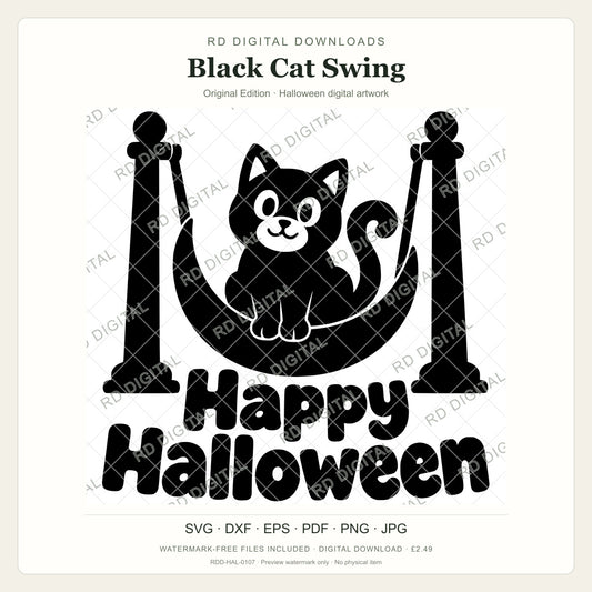 Watermarked Black Cat Swing, Original Edition Halloween digital artwork; customer files are supplied without the watermark.
