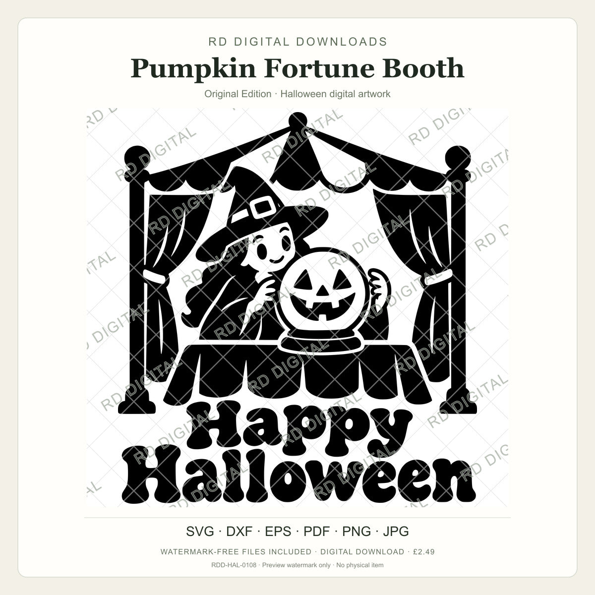 Watermarked Pumpkin Fortune Booth, Original Edition Halloween digital artwork; customer files are supplied without the watermark.