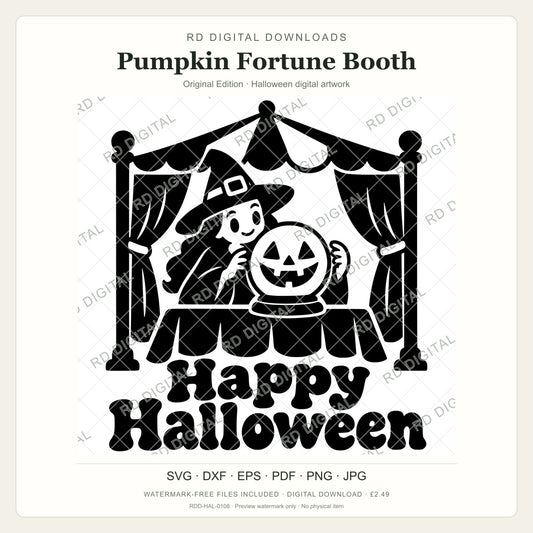Watermarked Pumpkin Fortune Booth, Original Edition Halloween digital artwork; customer files are supplied without the watermark.