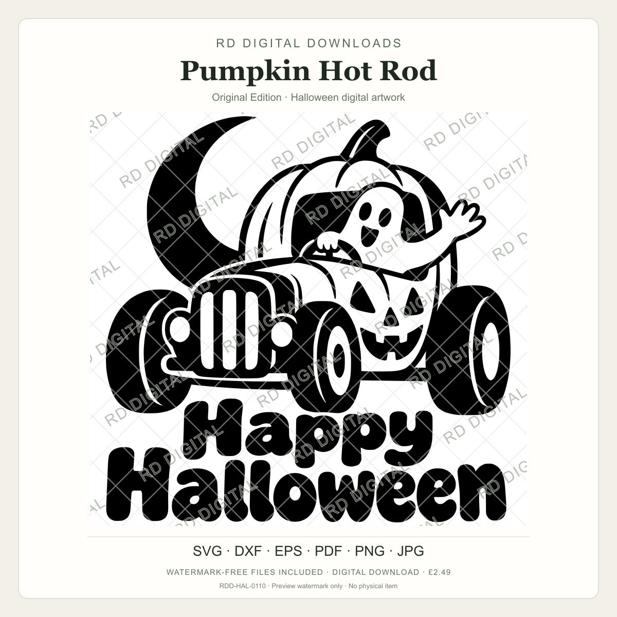 Watermarked Pumpkin Hot Rod, Original Edition Halloween digital artwork; customer files are supplied without the watermark.