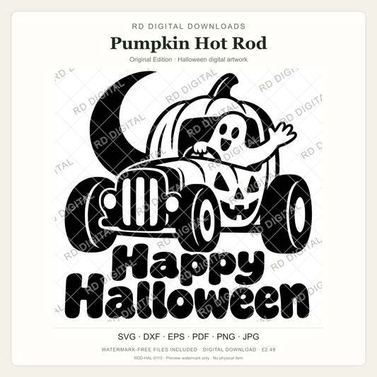 Watermarked Pumpkin Hot Rod, Original Edition Halloween digital artwork; customer files are supplied without the watermark.