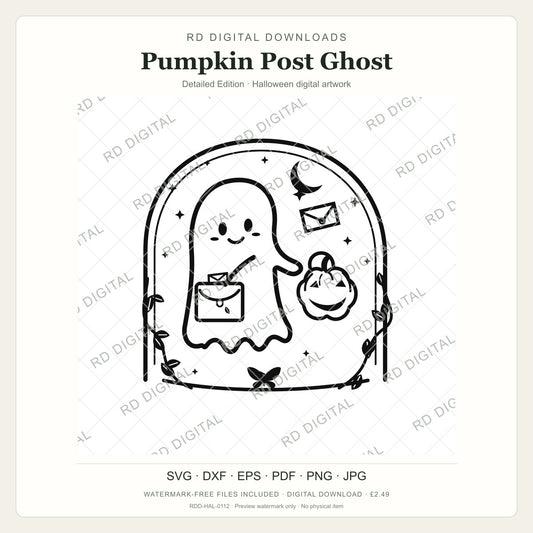 Watermarked Pumpkin Post Ghost, Detailed Edition Halloween digital artwork; customer files are supplied without the watermark.