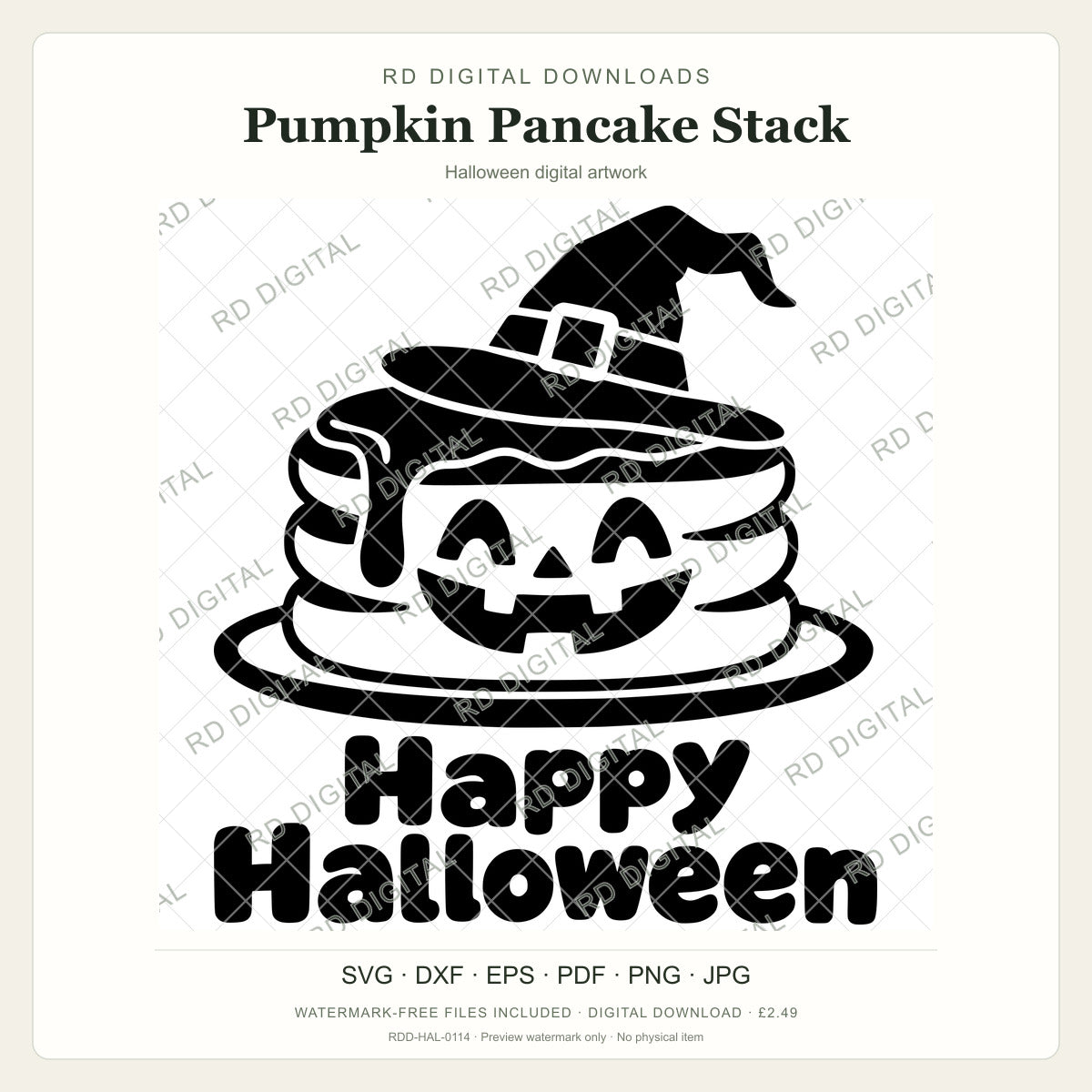 Watermarked Pumpkin Pancake Stack Halloween digital artwork; customer files are supplied without the watermark.