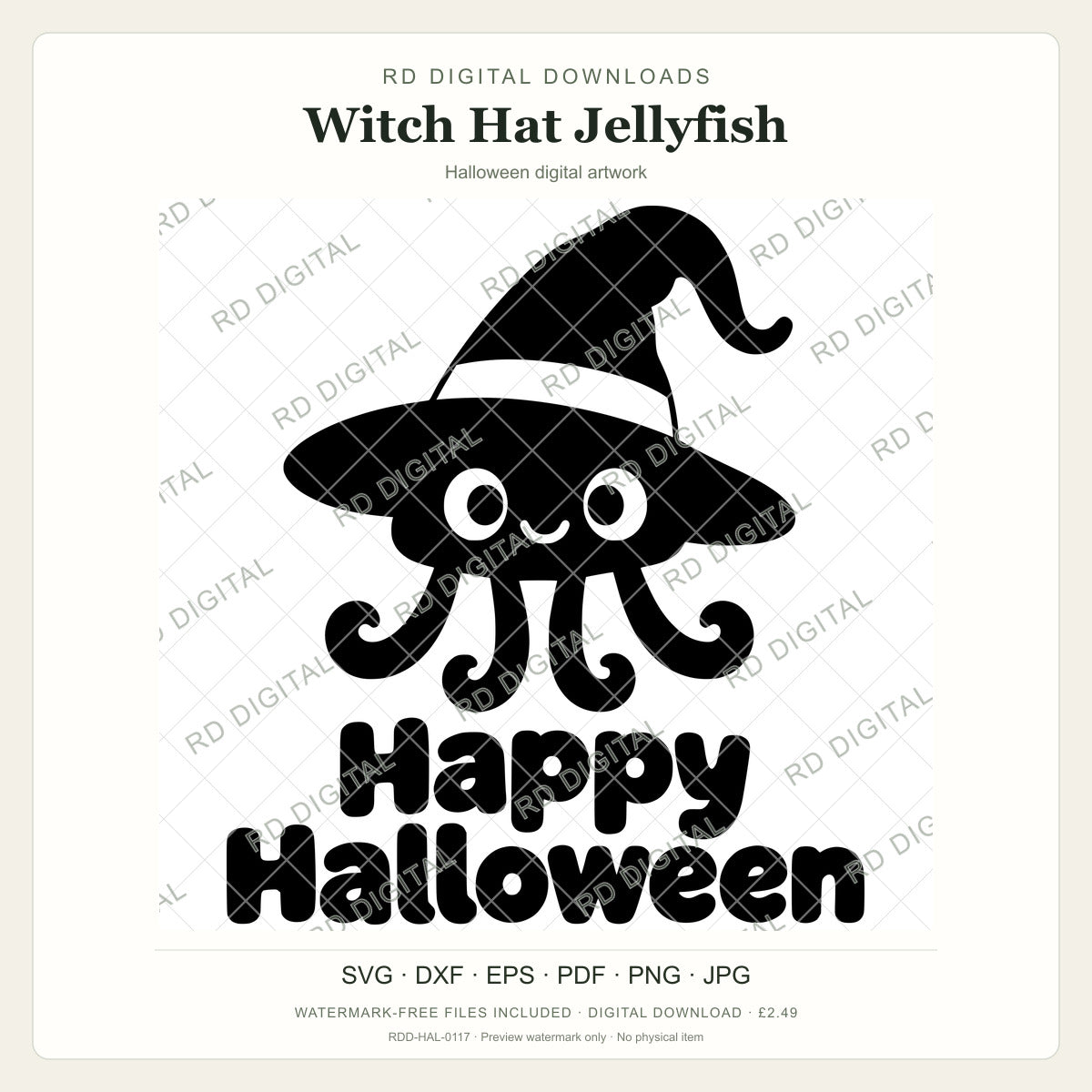 Watermarked Witch Hat Jellyfish Halloween digital artwork; customer files are supplied without the watermark.