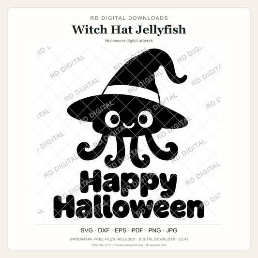 Watermarked Witch Hat Jellyfish Halloween digital artwork; customer files are supplied without the watermark.