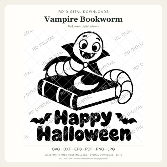 Watermarked Vampire Bookworm Halloween digital artwork; customer files are supplied without the watermark.