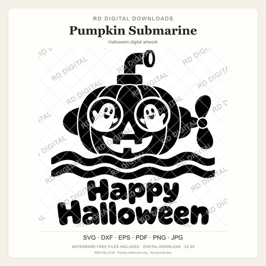 Watermarked Pumpkin Submarine Halloween digital artwork; customer files are supplied without the watermark.