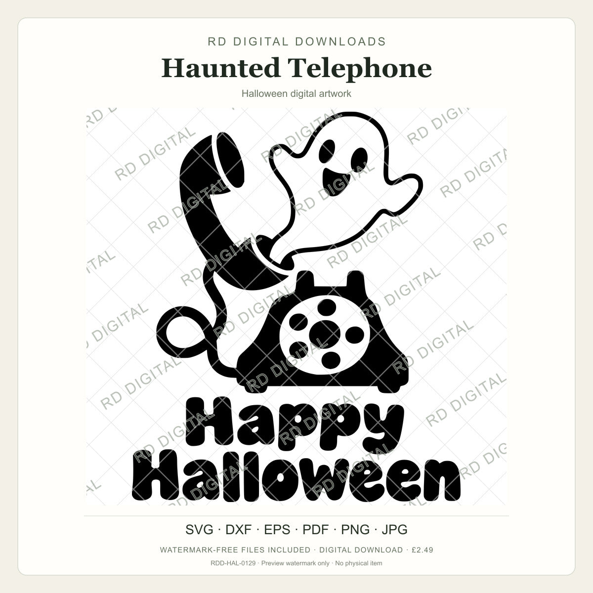 Watermarked Haunted Telephone Halloween digital artwork; customer files are supplied without the watermark.