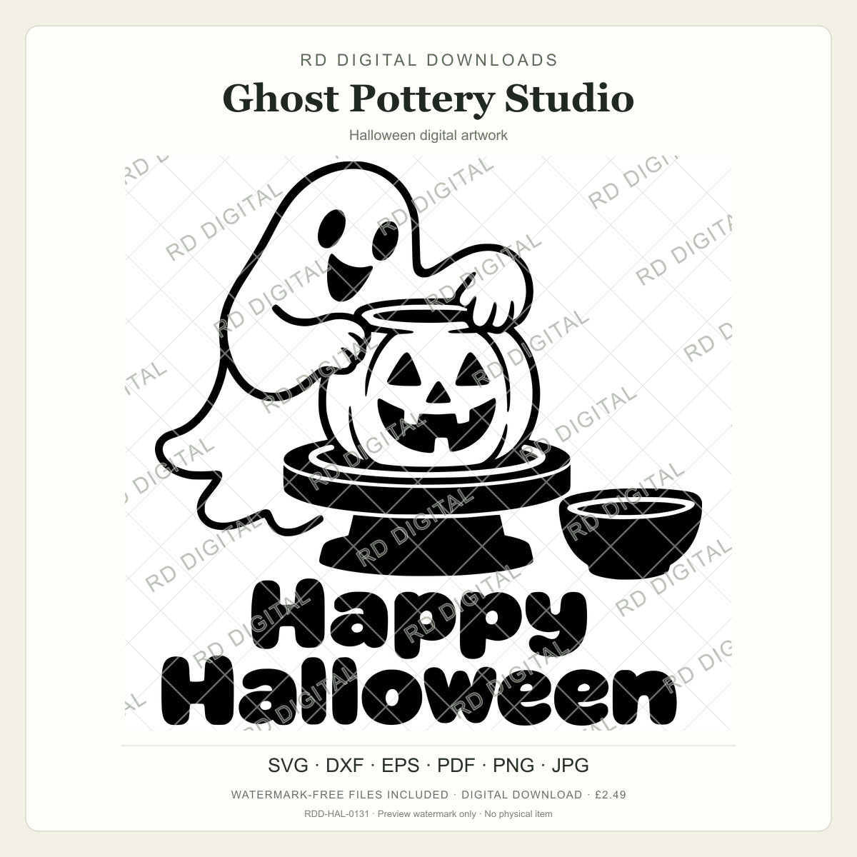 Watermarked Ghost Pottery Studio Halloween digital artwork; customer files are supplied without the watermark.