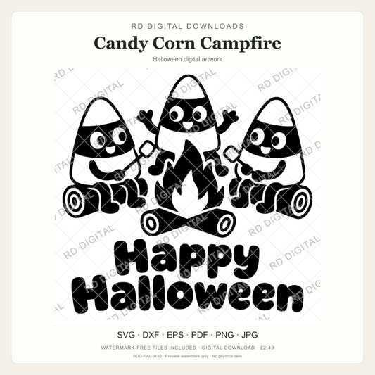 Watermarked Candy Corn Campfire Halloween digital artwork; customer files are supplied without the watermark.