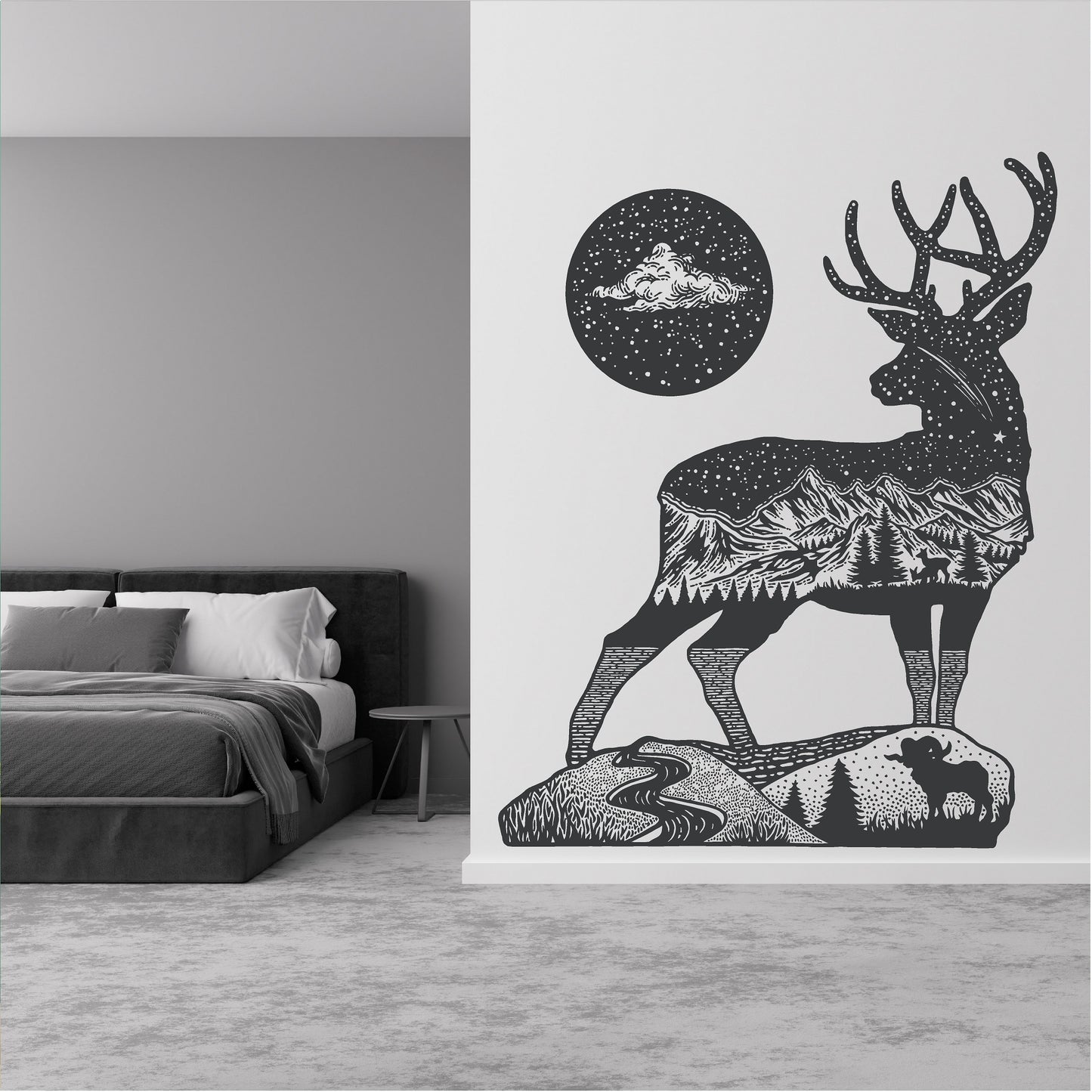 Stag Mountain Scene Stars Landscape