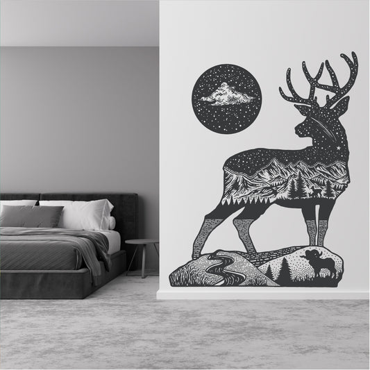 Stag Mountain Scene Stars Landscape