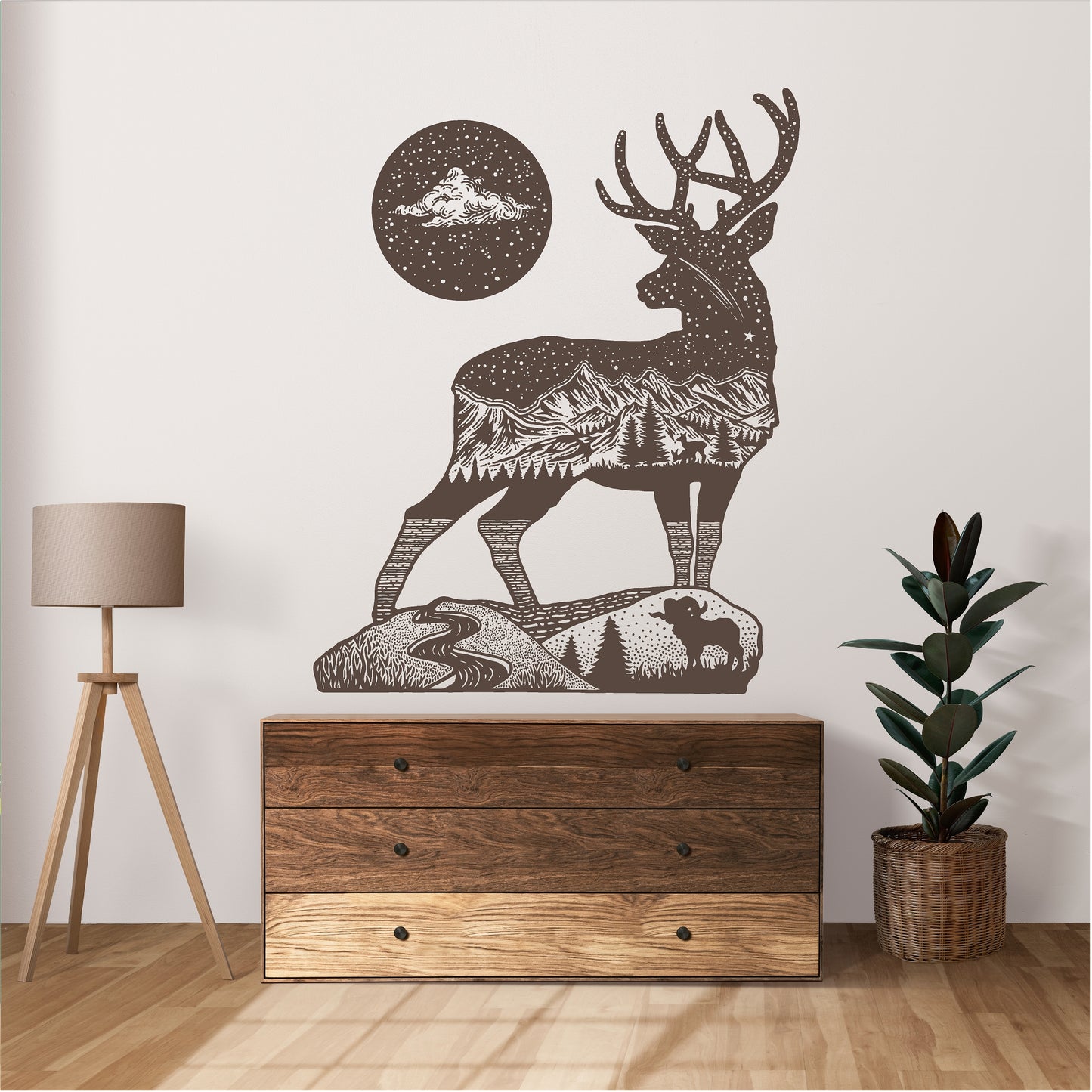Stag Mountain Scene Stars Landscape