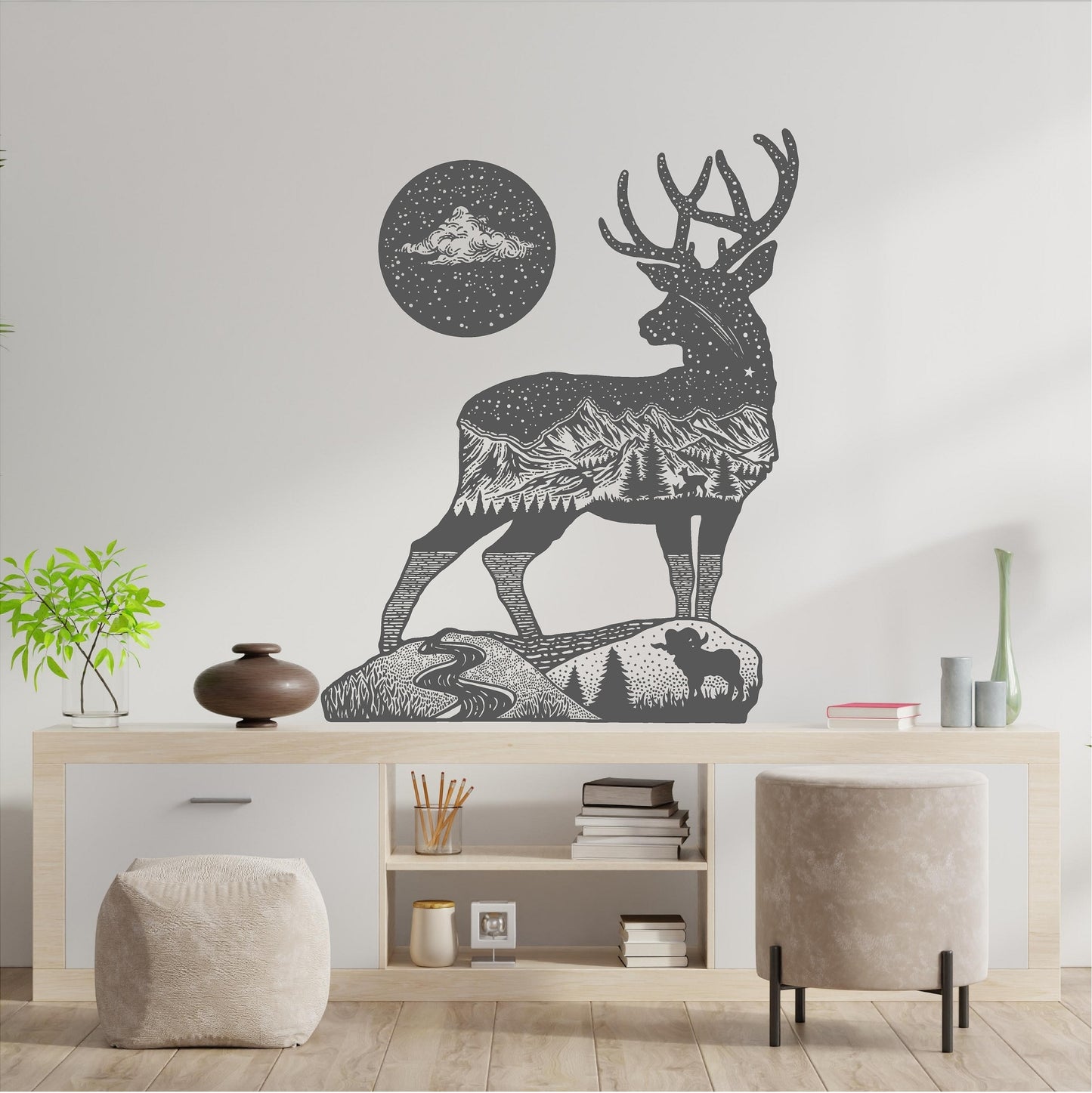 Stag Mountain Scene Stars Landscape